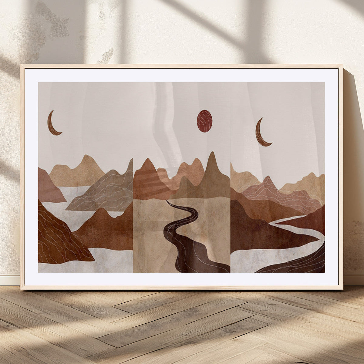 Boho Wall Art Canvas Print Set | Mid-Century Bohemian Wall Artwork, Boho Neutral