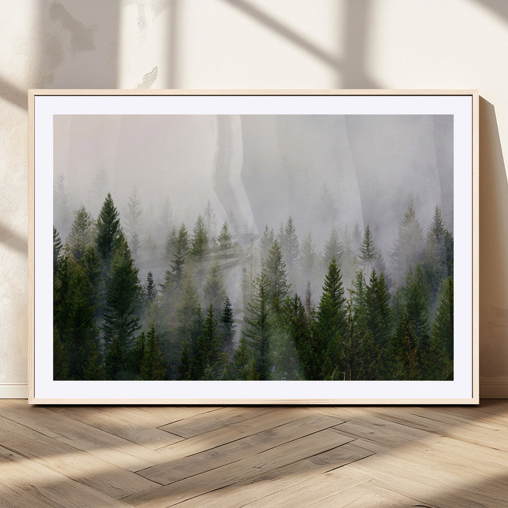 Forest Wall Art Canvas Print | Foggy Forest Wall Art | Pine Wood Forest Print