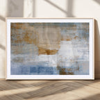 Blue Multi Panel Abstract Wall Art Canvas, Abstract Blue and Gold Canvas Print