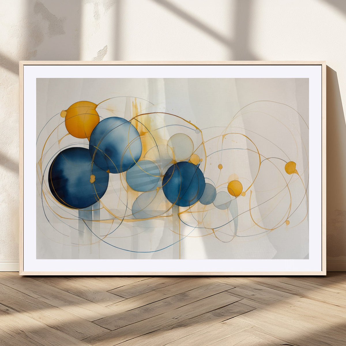 Geometric Blue Orange Abstract Wall Art Canvas, Geometric Blue Orange Canvas Print