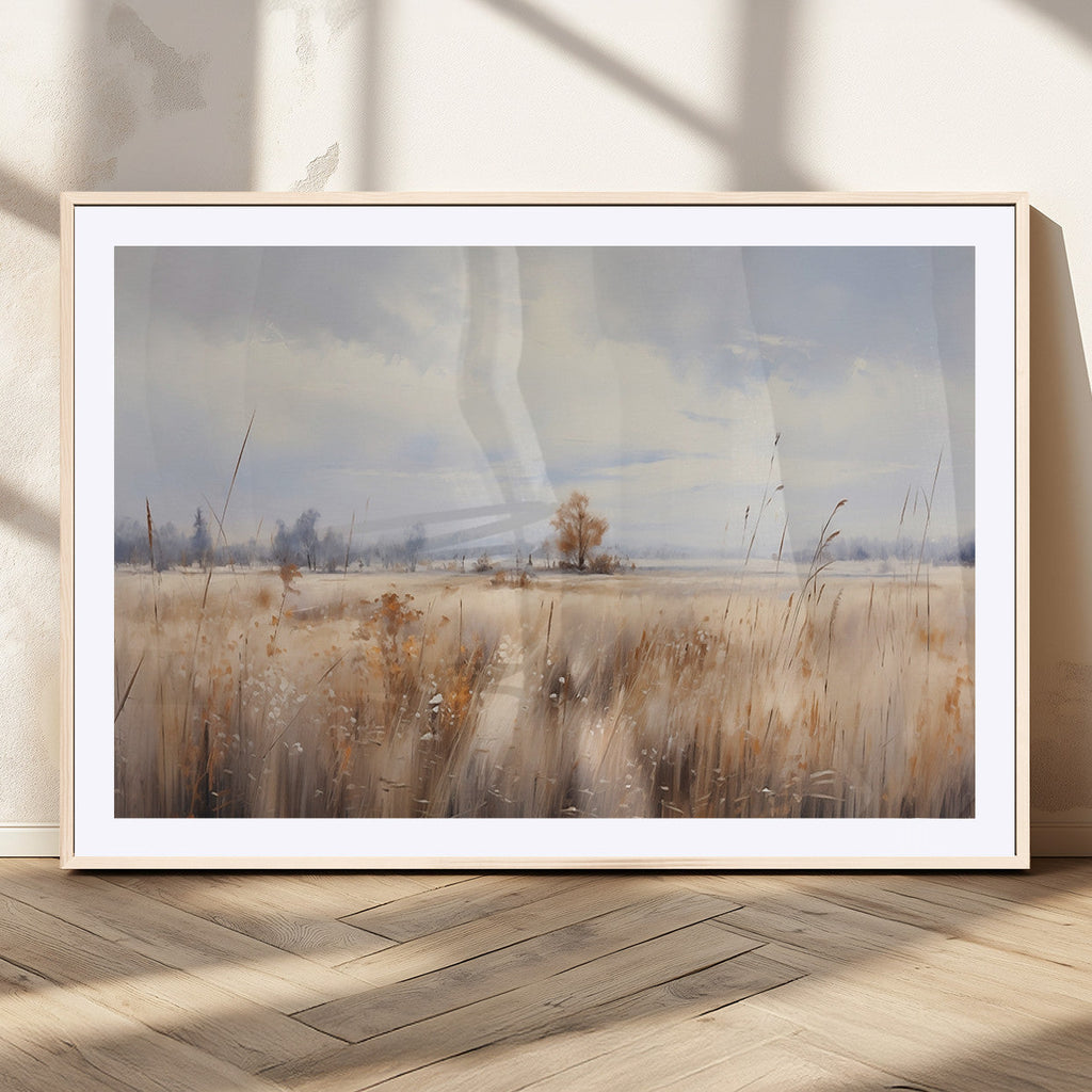 Golden Fields Wall Art Print Canvas | Serene Minimalist Landscape for Farmhouse Decor