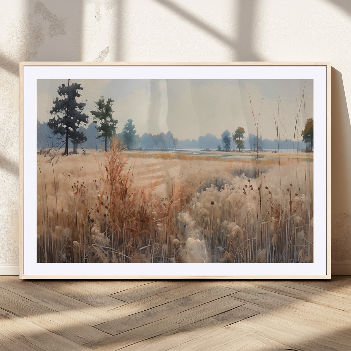 Golden Fields Canvas Wall Art Print | Serene Minimalist Landscape for Modern Decor