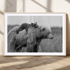 Bear and Cub Wall Art Canvas | Grizzly 399 Bear and Cub Black and White Wildlife Print