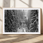 Winter Ski Lift Black and White Canvas Wall Art | Alpine Escape in Minimalist Style