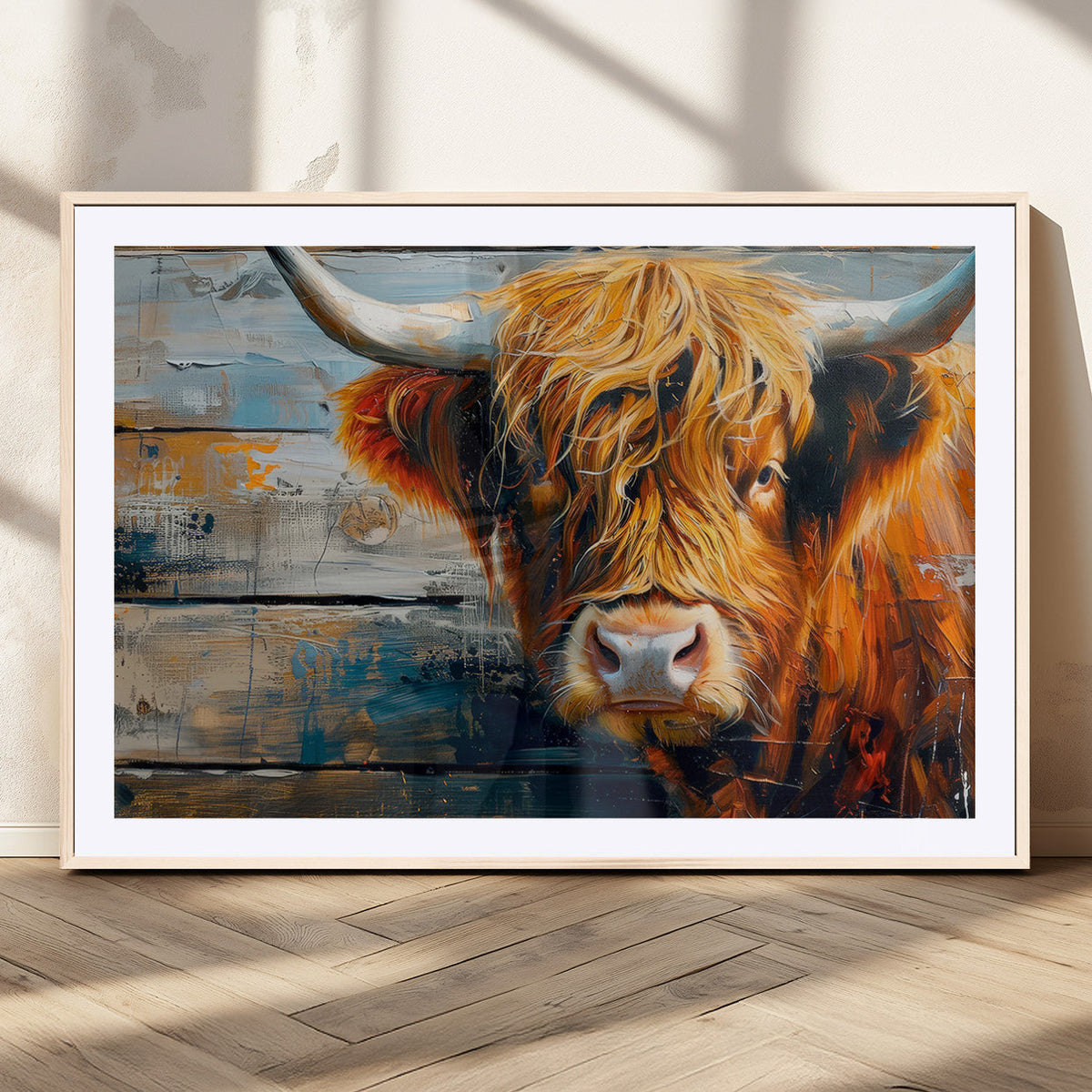 Highland Cow Abstract Canvas Wall Art, Bold Farmhouse Decor