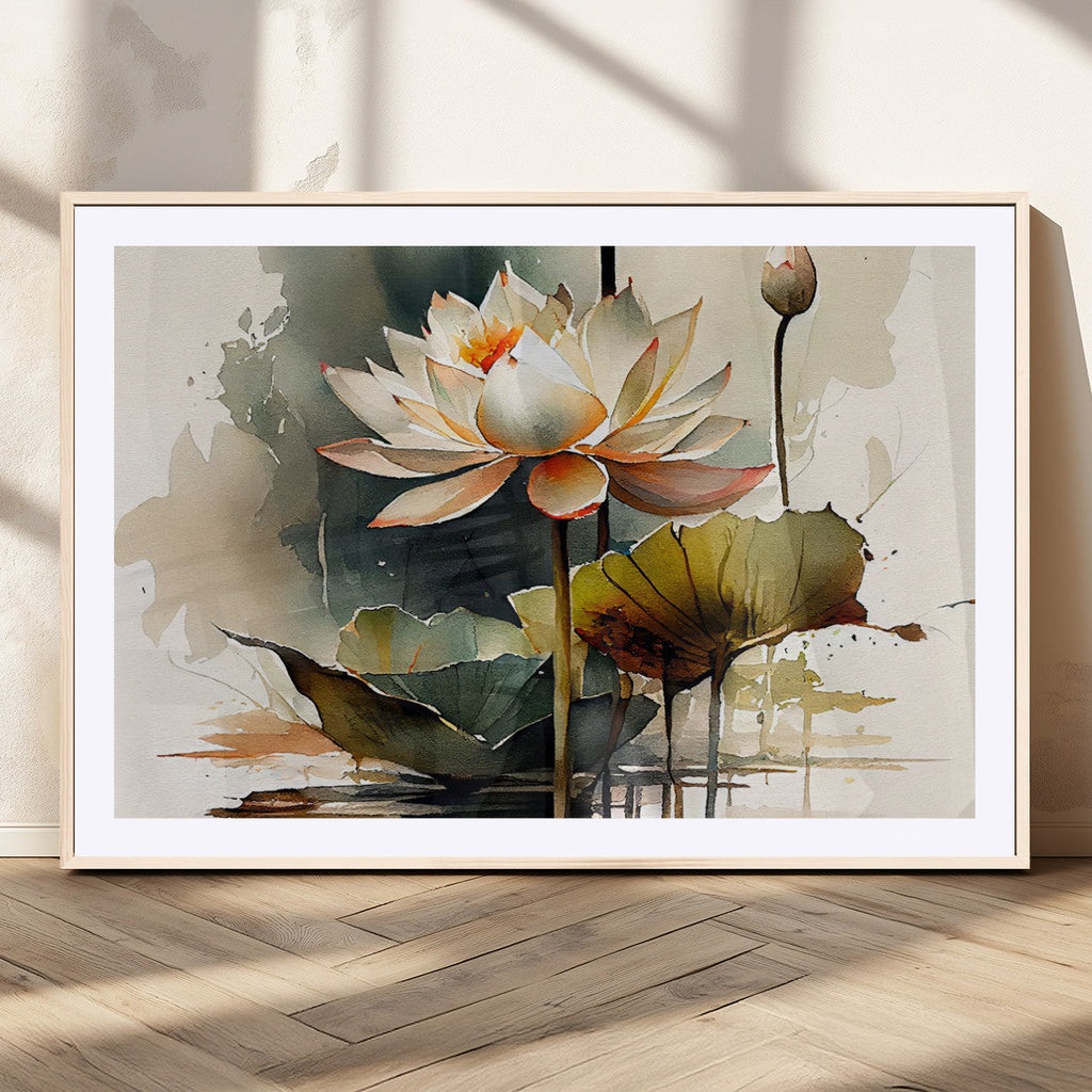 Lotus Flower Watercolor Canvas Print | A Symbol of Serenity and Growth in Soft Watercolors
