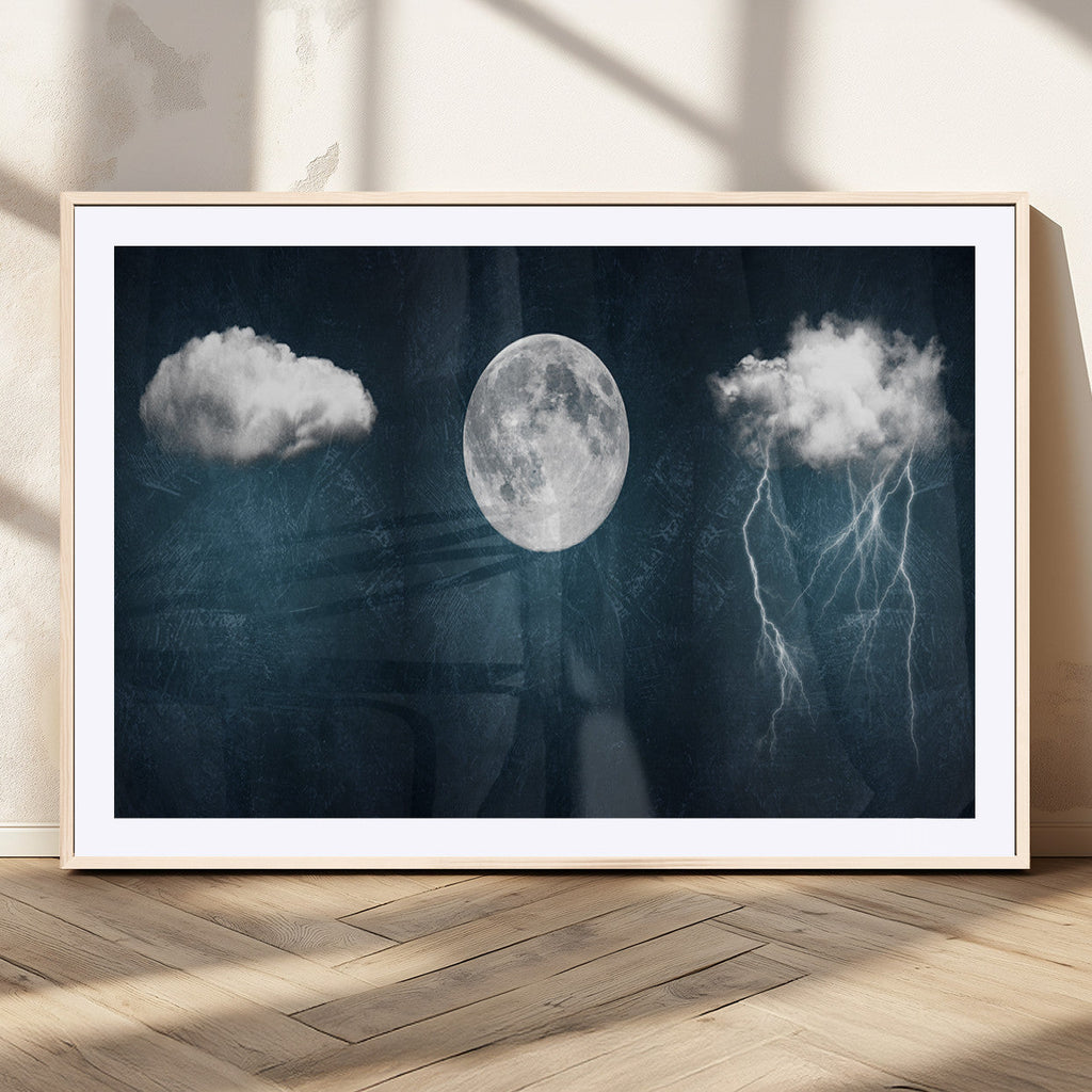 3 Piece Indigo Cloud Wall Art, Thunderstorm Moon Cloud Artwork