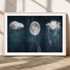 3 Piece Indigo Cloud Wall Art, Thunderstorm Moon Cloud Artwork