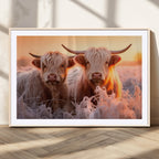Highland Cows at Sunrise Wall Art Canvas Set