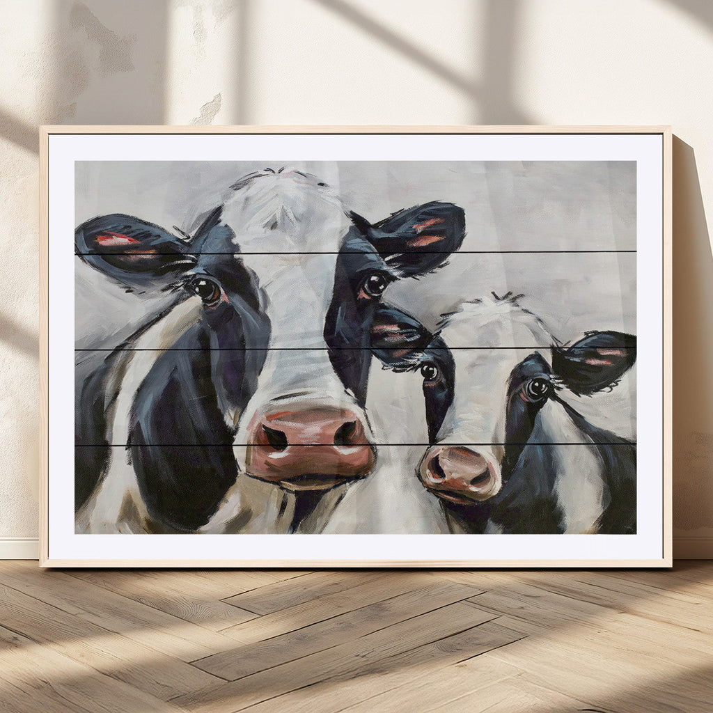 Vintage Baby and Mom Cattle Wall Art Canvas Print