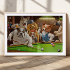 Dogs Playing Pool Canvas Wall Art Funny Gifts Dog Print