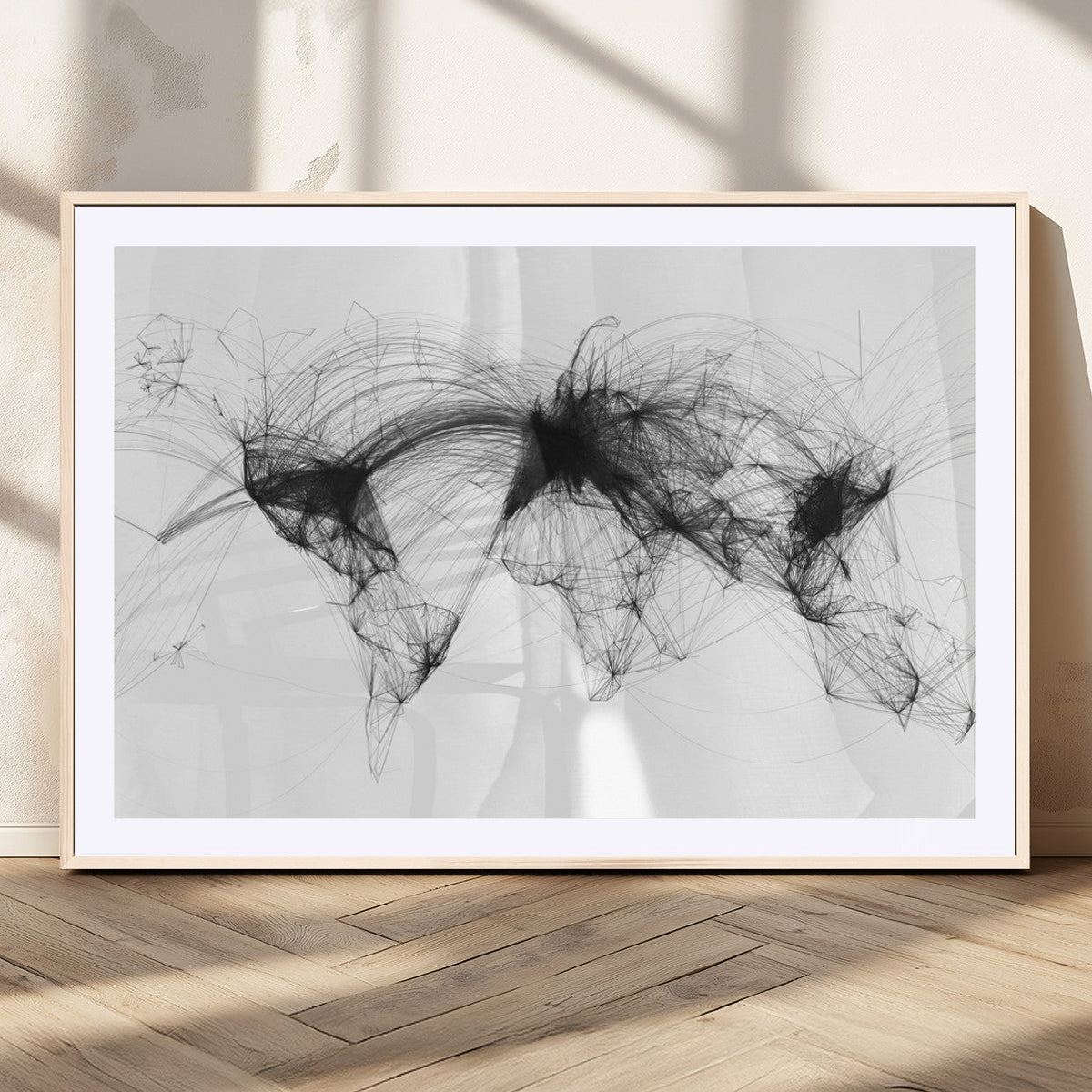 Flight Routes Air Traffic Map Canvas Wall Art, World Flight Routes Print
