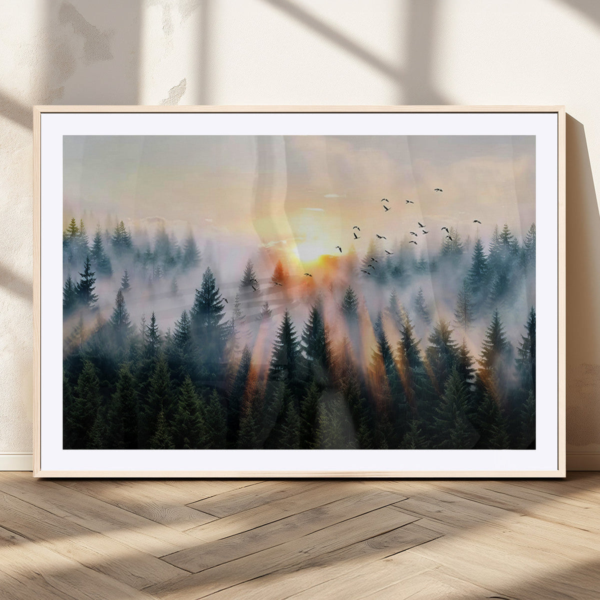 Abstract Forest Wall Art, Serene Nature Canvas Print with Misty Forest Design for Modern Home Decor