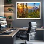 Forest Sunset Wall Art Canvas Print | Green Pines in Golden Light