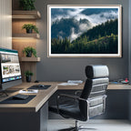 Misty Forest Wall Art Canvas Print | Pine Hills with Foggy Trees