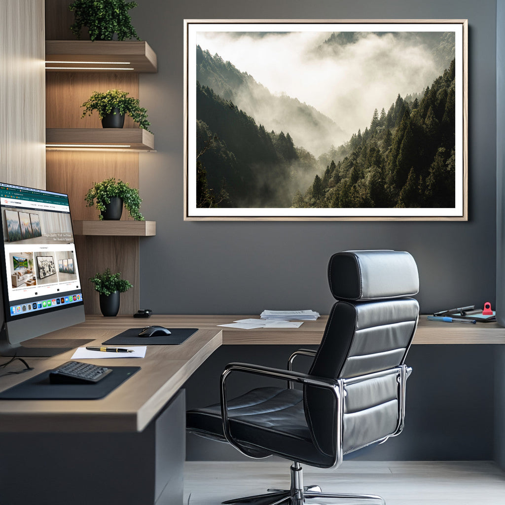 Misty Valley Wall Art Canvas Print | Foggy Forest and Pine Trees