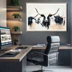 Texas Longhorn Wall Art Canvas Print | Majestic Horned Bull in Black and White