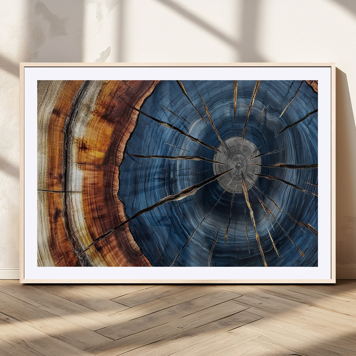 Framed Abstract Tree Ring Wall Art Print, Natural Rustic Wood Grain Canvas Print