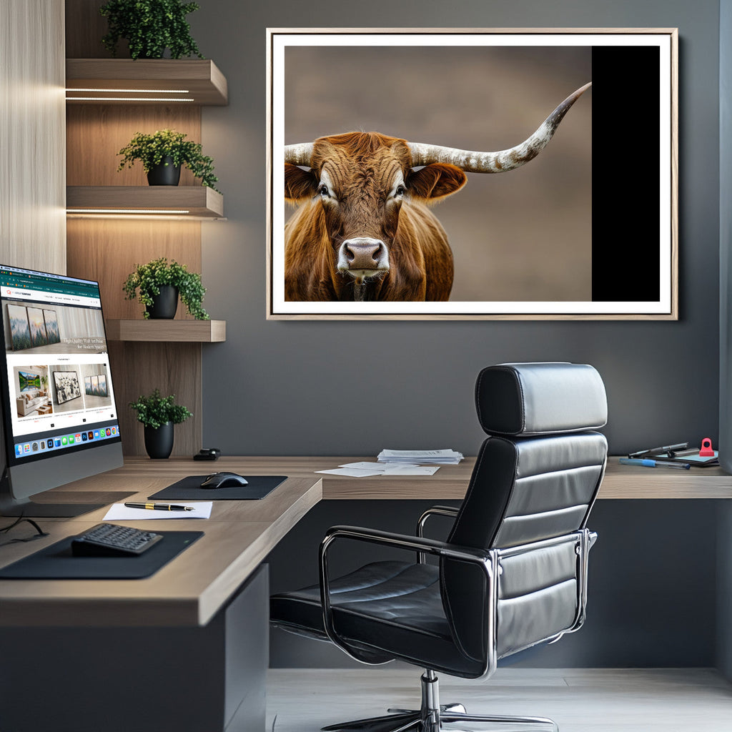 Texas Longhorn Wall Art Canvas Print | Rustic Brown Bull Western Decor