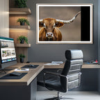 Texas Longhorn Wall Art Canvas Print | Rustic Brown Bull Western Decor