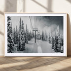 Snowy Pines Wall Art Canvas Print | Ski Lift in a Winter Forest
