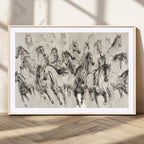 Abstract Horse Wall Art Canvas Print, Framed Horse Sketch with Galloping Herd
