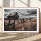 Rustic Barn Wall Art Canvas Print, Framed Moody Field Scene