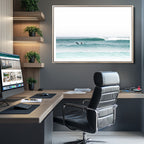 Surfing Wall Art Canvas Print, Framed Minimalist Ocean Waves Beach Art