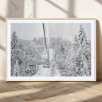Snowy Ski Lift Wall Art | Framed Winter Mountain Canvas