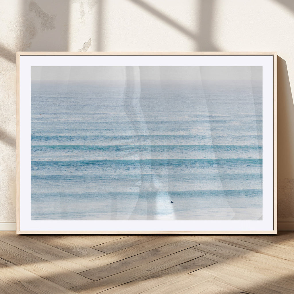 Ocean Wave Surfer Wall Art | Framed Minimal Seascape Canvas