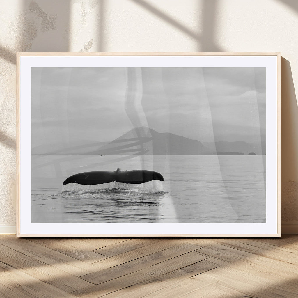 Whale Tail Wall Art | Framed Black White Ocean Canvas