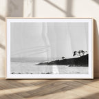 Surfer Cliffs Wall Art Canvas Print, Framed Black White Beach and Ocean Waves