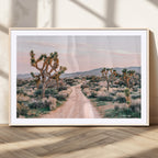 Joshua Tree Wall Art Canvas Print, Framed Desert Road Scene at Sunset