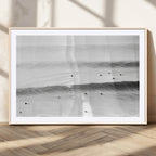 Black White Ocean Wall Art Canvas Print, Framed Coastal Sport and Ocean Swimmers Scene