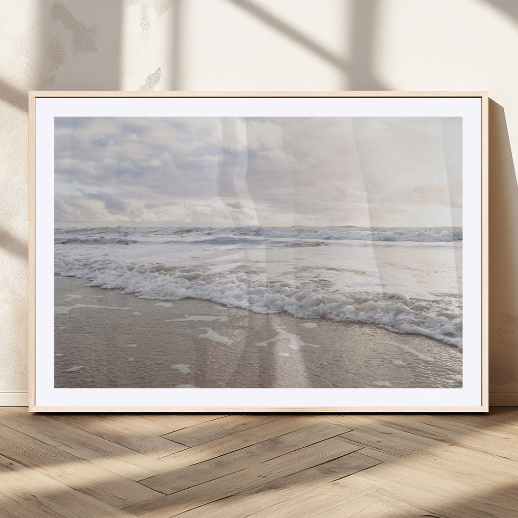 Ocean Waves Wall Art Canvas Print, Framed Coastal Shoreline Sea Foam Artwork