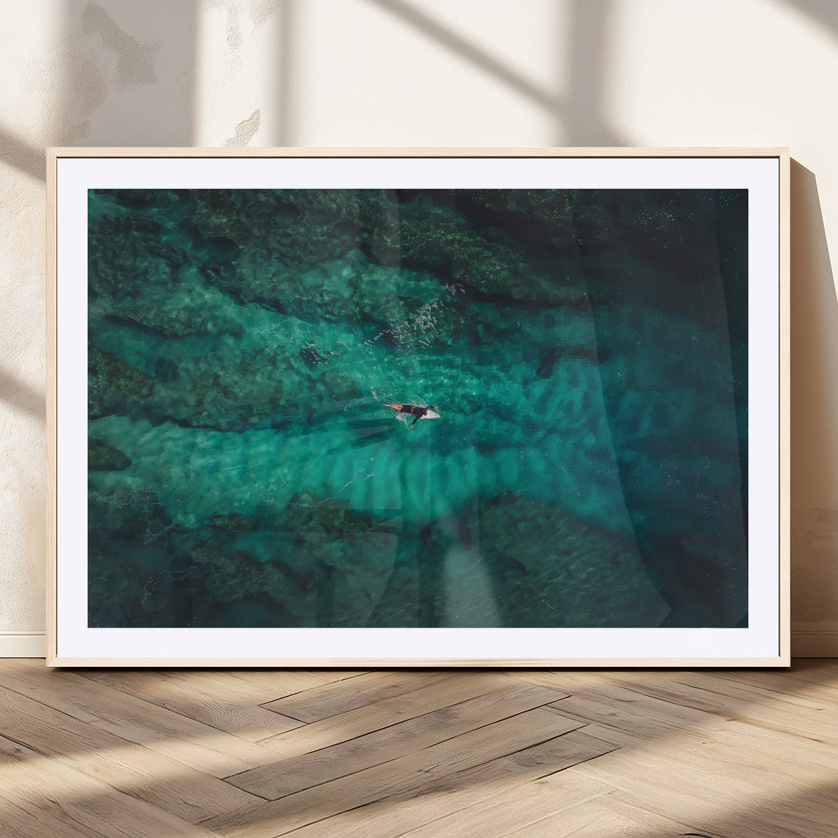 Ocean Surf Wall Art Canvas Print, Framed Vibrant Blue Waters Seascape Artwork