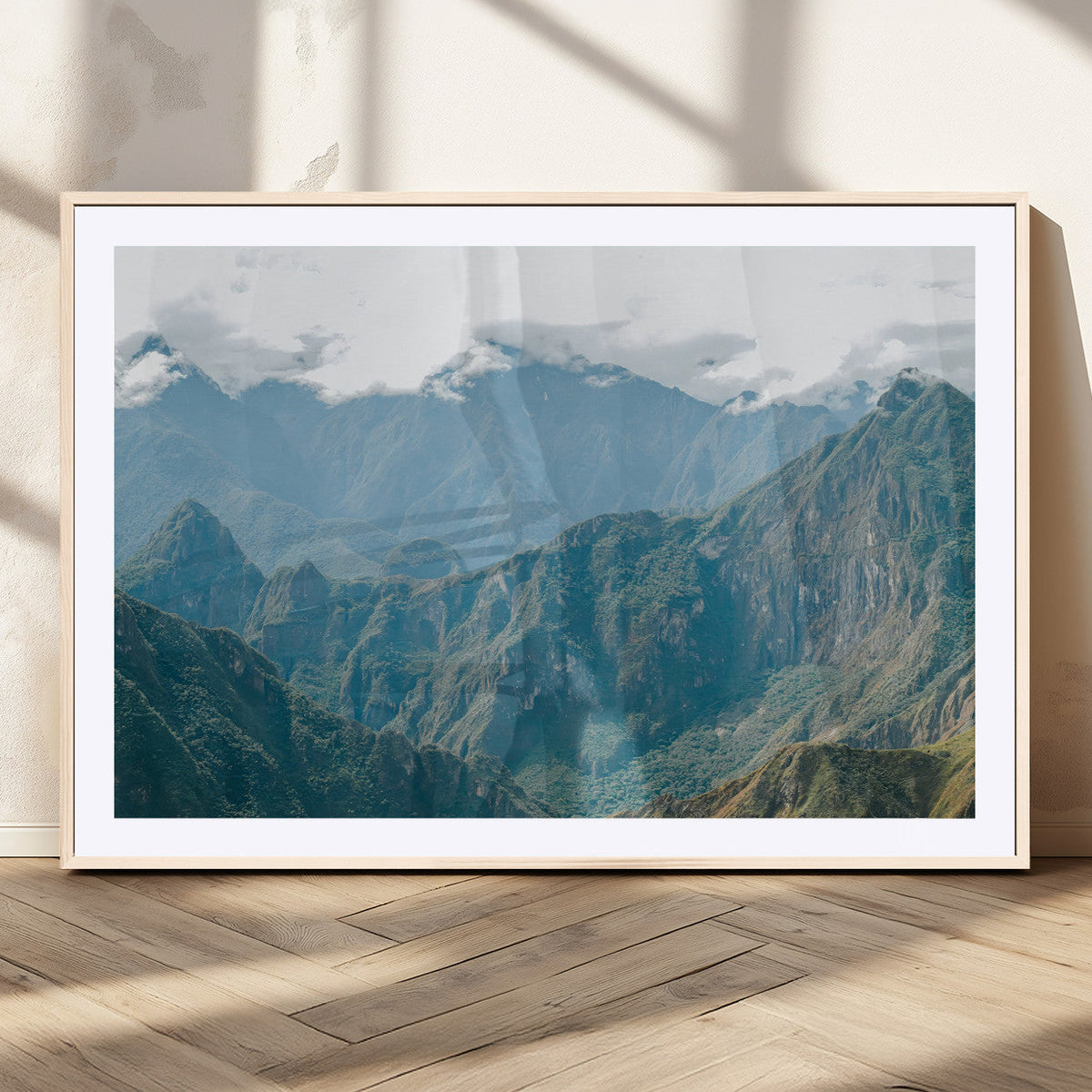 Misty Mountain Wall Art Canvas Print, Framed Cloudy Andean Art, Rugged Mountain Landscape