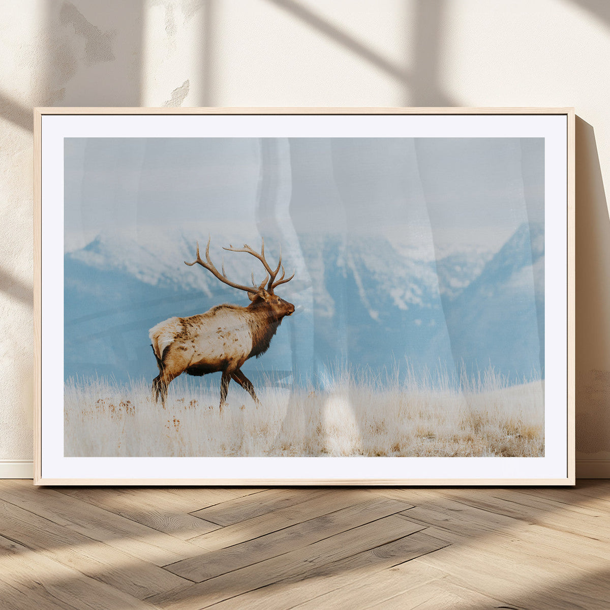 Mountain Elk Wall Art Canvas Print, Framed Rustic Wildlife Art, Lodge Style Decor