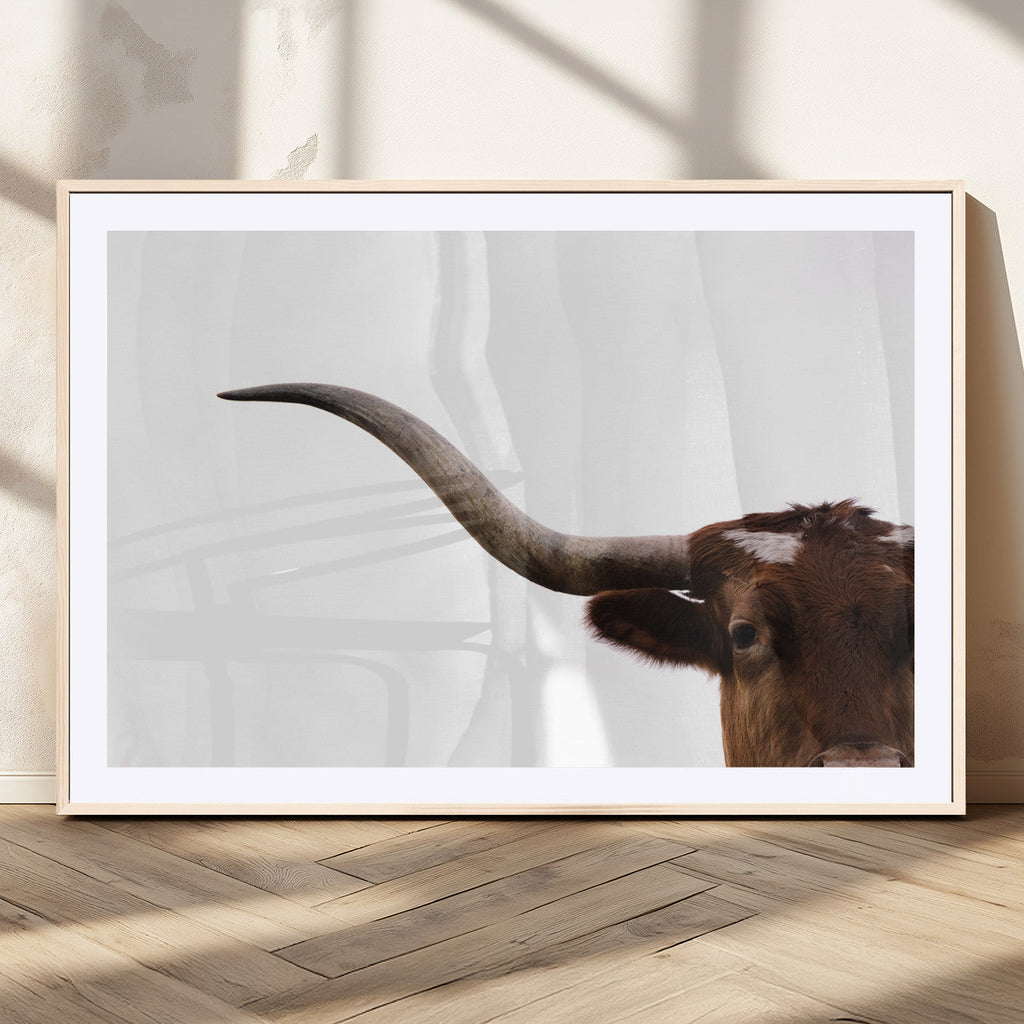 Texas Longhorn Wall Art Canvas Print, Framed Minimalist Cow Art, Ranch Style Decor