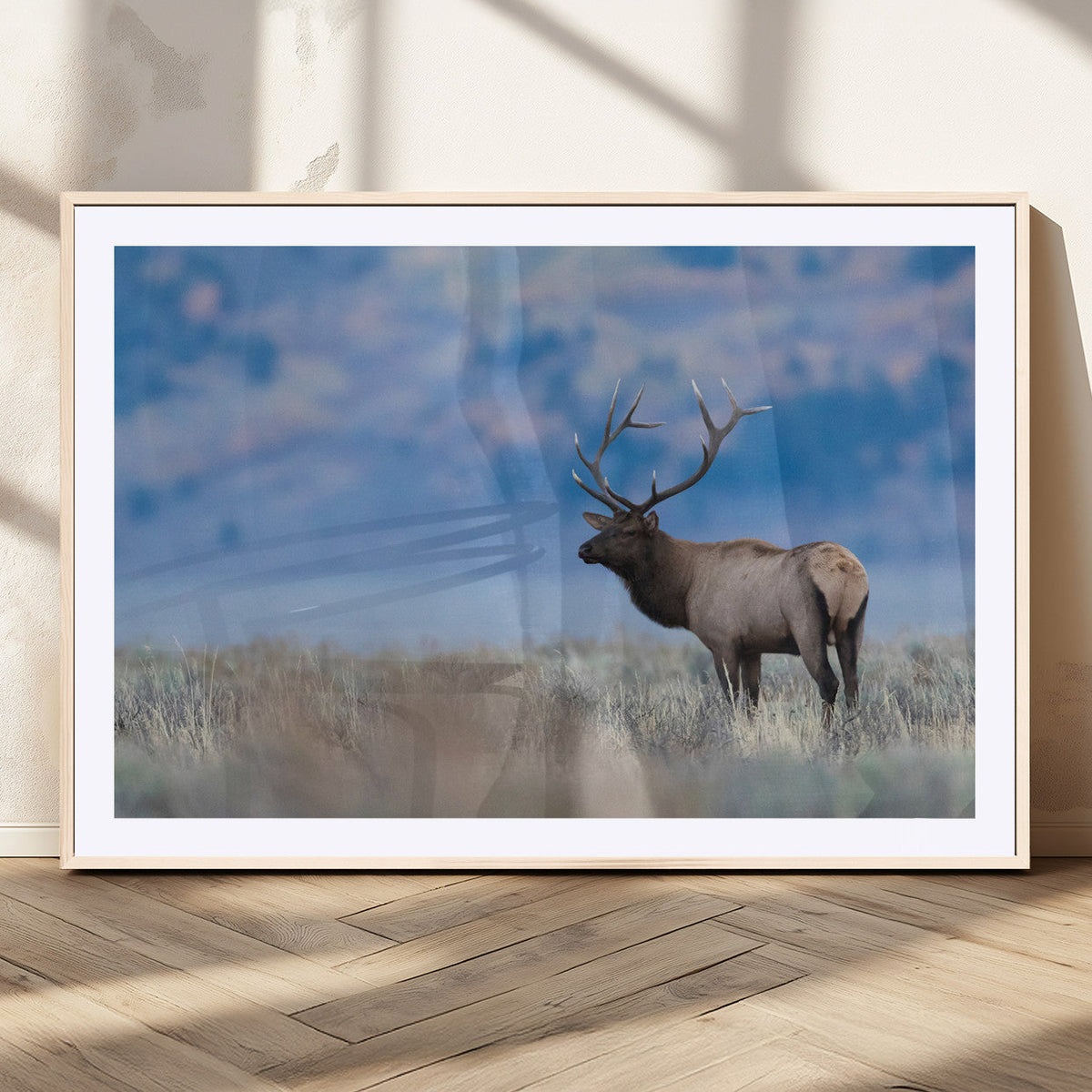 Elk Wall Decor Canvas Print, Framed Rustic Wildlife Art, Mountain Elk Landscape