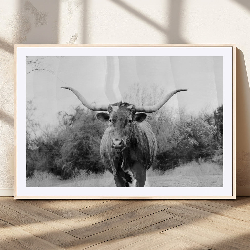Longhorn Photography Wall Art Canvas Print, Framed Western Cow Texas Ranch Decor