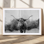 Longhorn Photography Wall Art Canvas Print, Framed Western Cow Texas Ranch Decor
