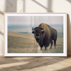 Bison Wall Art Canvas Print, Framed American Buffalo Rustic Western Artwork