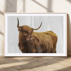 Highland Cow Wall Art Canvas Print, Framed Rustic Farmhouse Animal Portrait