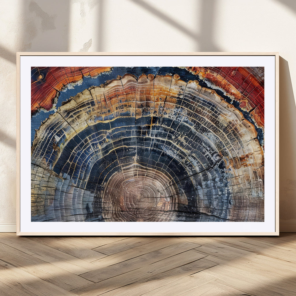 Tree Rings Wall Art Canvas Print, Framed Petrified Wood Modern Rustic