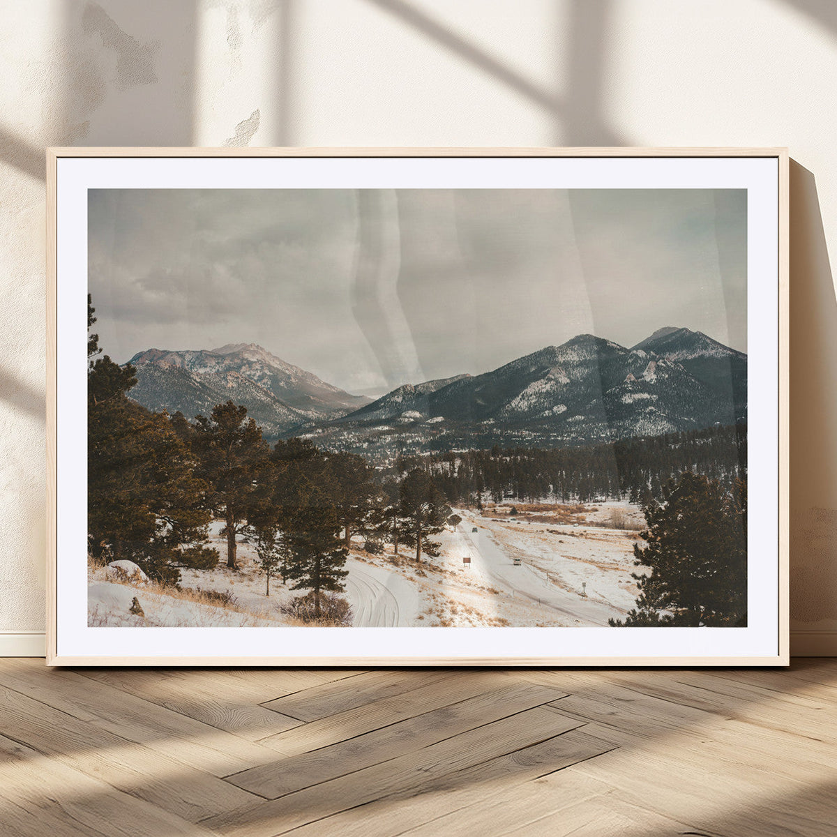 Mountain Landscape Wall Art Canvas Print, Framed Snowy Peaks Alpine Winter