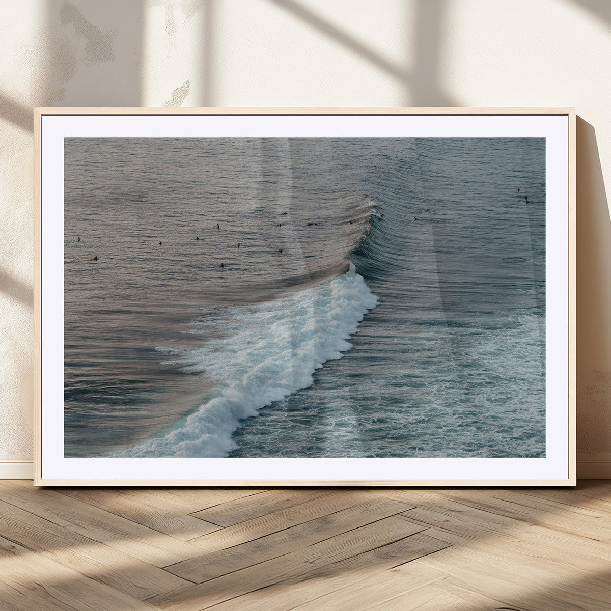 Ocean Waves Wall Art Canvas Print, Framed Coastal Serenity Surf Scene