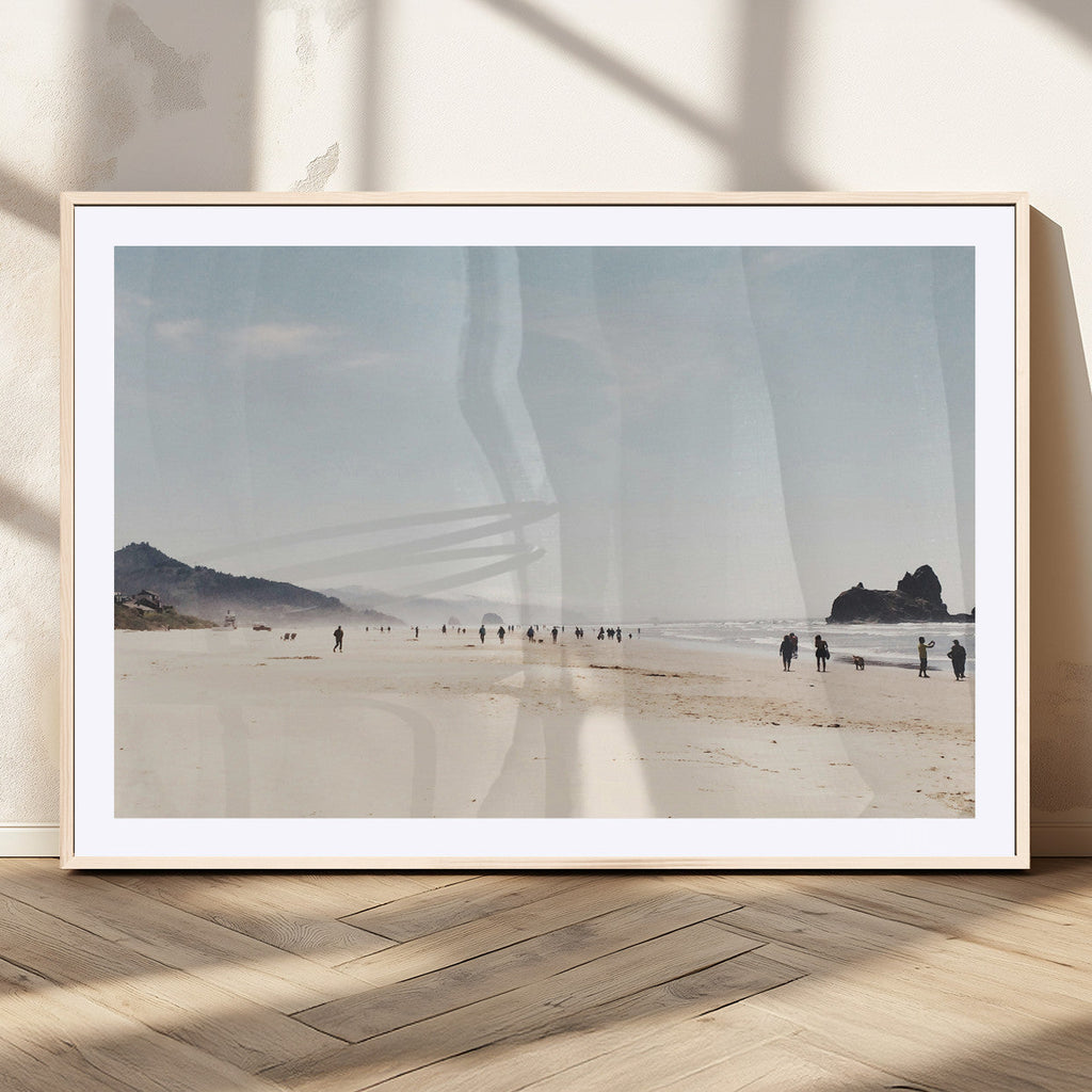Minimalist Beach Wall Art Canvas Print, Framed Coastal Serenity Soft Sand
