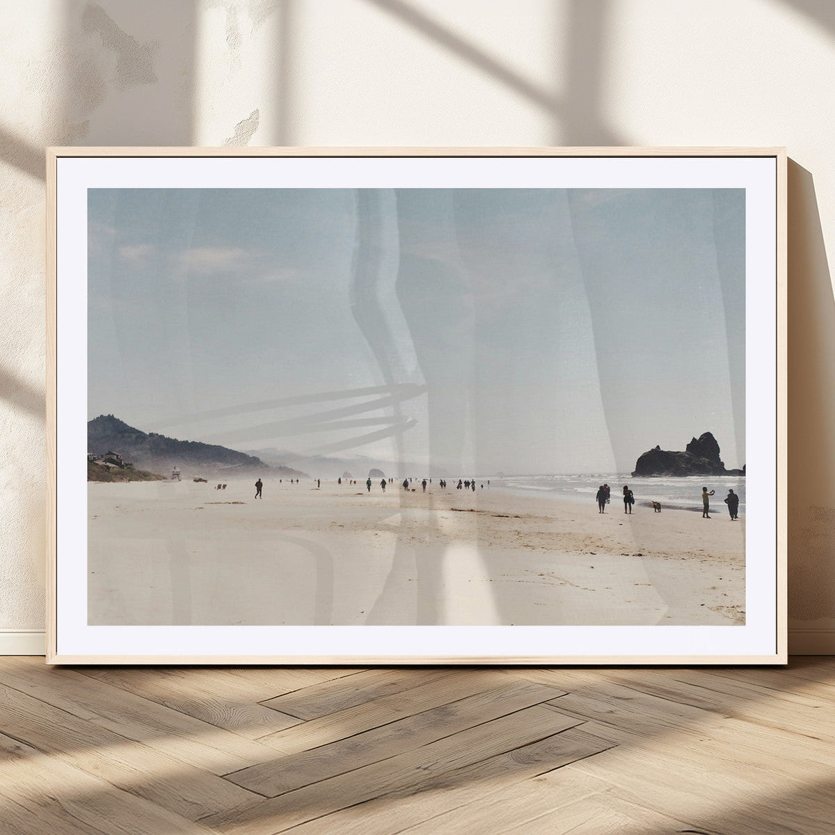 Minimalist Beach Wall Art Canvas Print, Framed Coastal Serenity Soft Sand