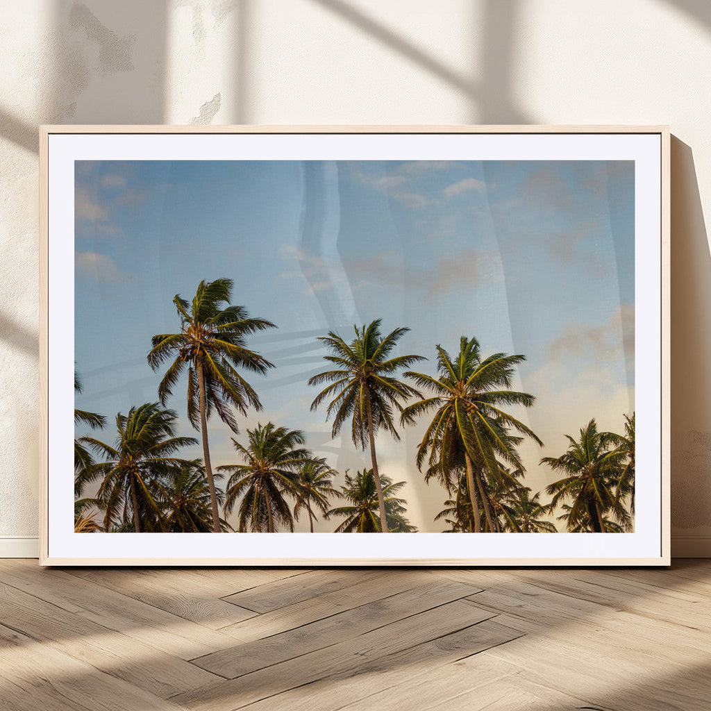 Palm Trees Wall Art Canvas Print, Framed Tropical Vibes Coastal Sunset